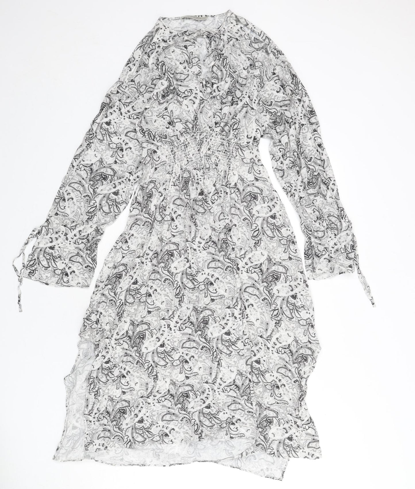 AllSaints Womens Grey Geometric Viscose Fit & Flare Size XS Round Neck Tie - Paisley, Keyhole Cut Out