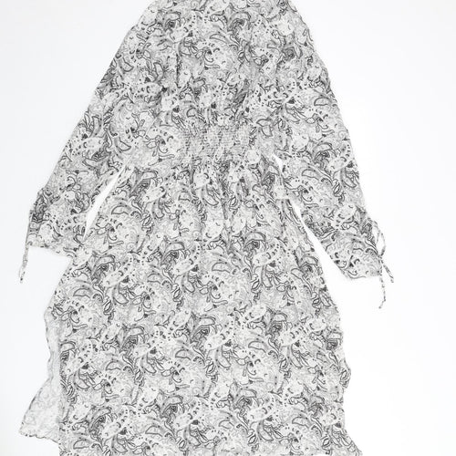 AllSaints Womens Grey Geometric Viscose Fit & Flare Size XS Round Neck Tie - Paisley, Keyhole Cut Out