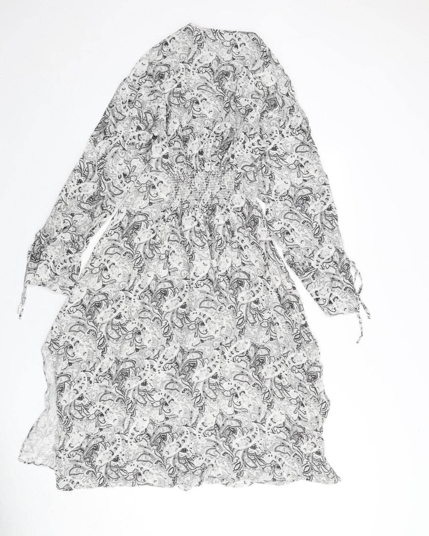 AllSaints Womens Grey Geometric Viscose Fit & Flare Size XS Round Neck Tie - Paisley, Keyhole Cut Out