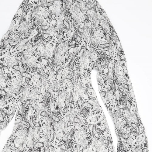 AllSaints Womens Grey Geometric Viscose Fit & Flare Size XS Round Neck Tie - Paisley, Keyhole Cut Out