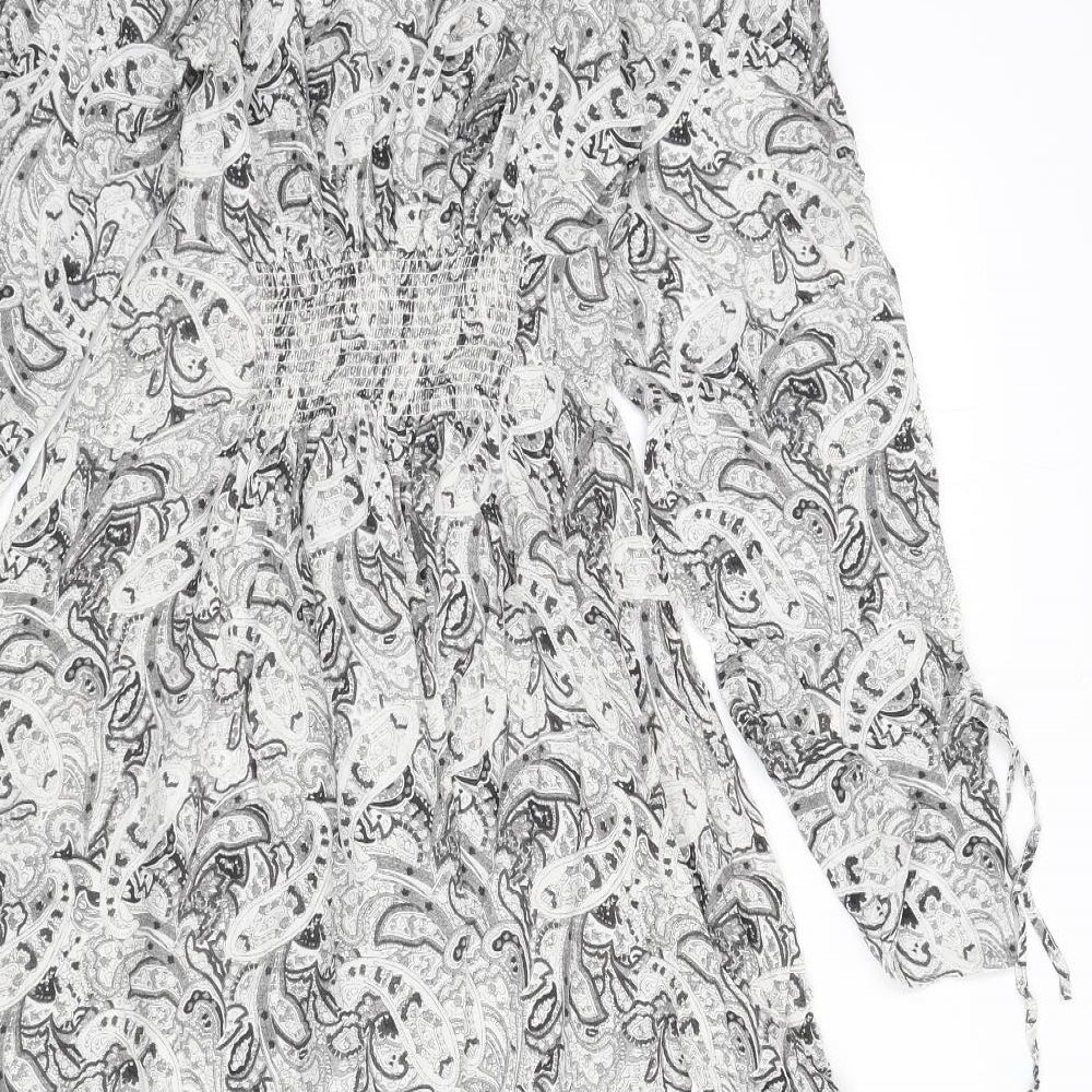 AllSaints Womens Grey Geometric Viscose Fit & Flare Size XS Round Neck Tie - Paisley, Keyhole Cut Out