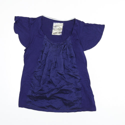 Betty Jackson Womens Blue Viscose Basic Blouse Size 14 Scoop Neck - Tie Detail