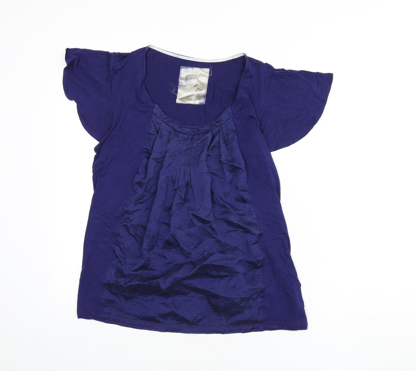 Betty Jackson Womens Blue Viscose Basic Blouse Size 14 Scoop Neck - Tie Detail