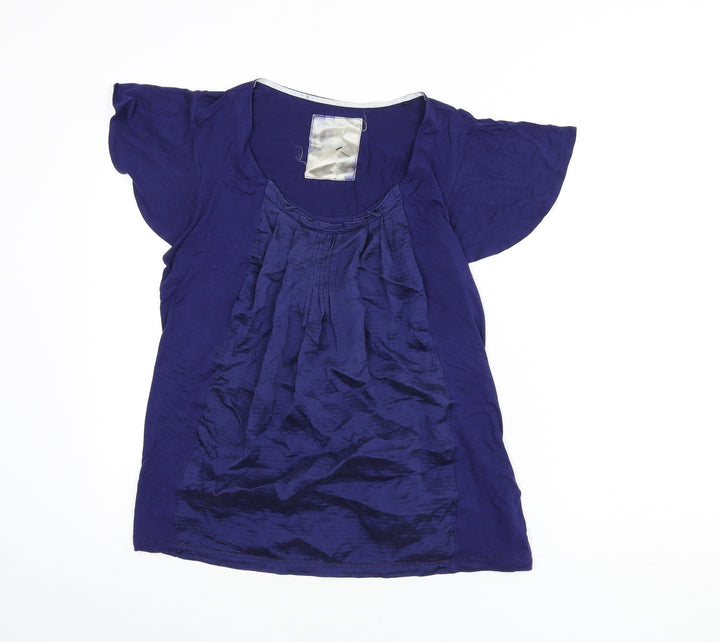Betty Jackson Womens Blue Viscose Basic Blouse Size 14 Scoop Neck - Tie Detail