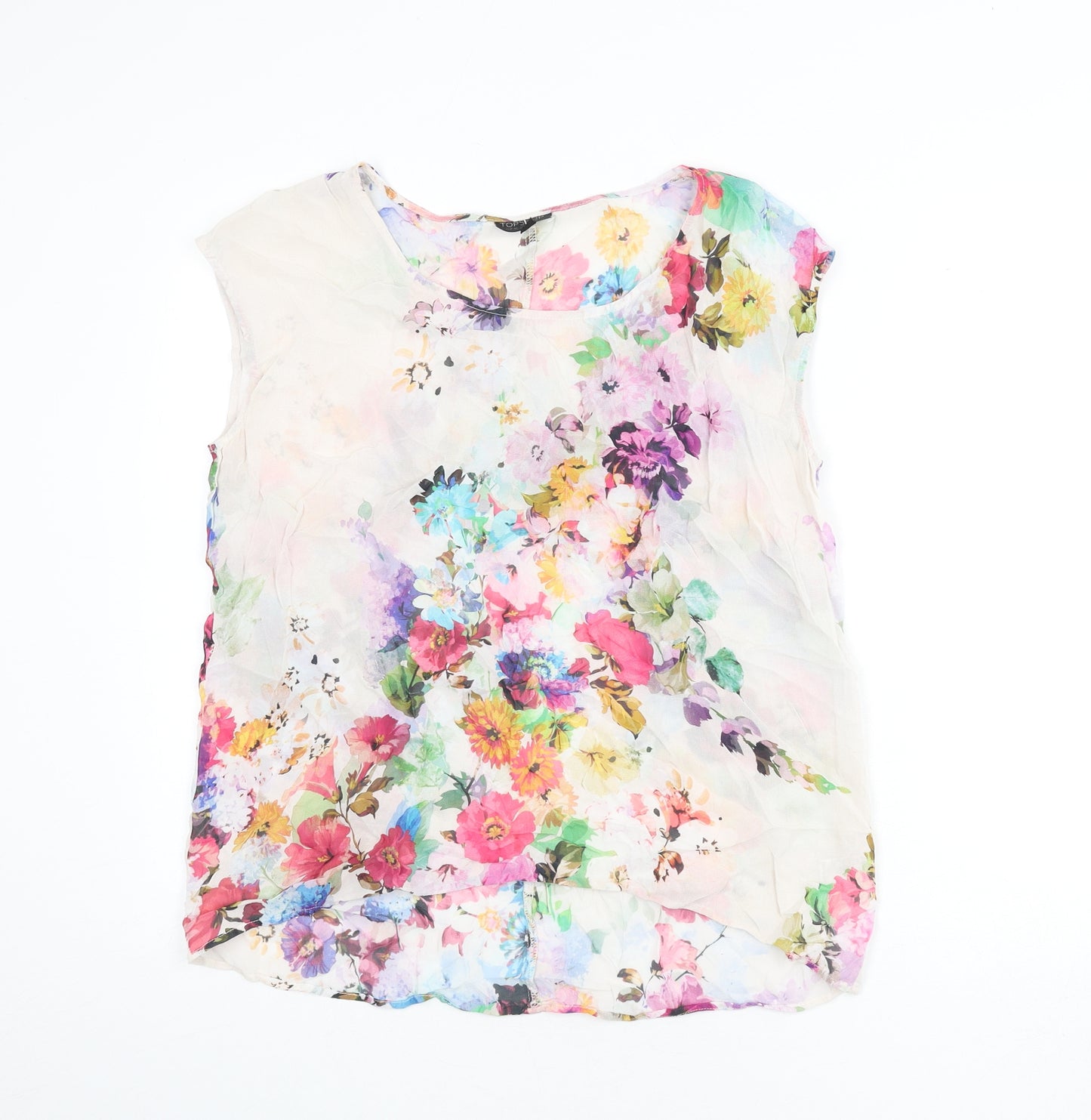 Topshop Womens Multicoloured Floral Viscose Basic Tank Size 12 Boat Neck