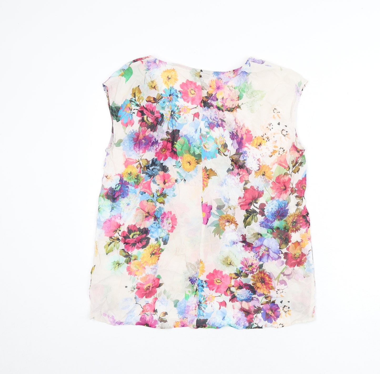 Topshop Womens Multicoloured Floral Viscose Basic Tank Size 12 Boat Neck