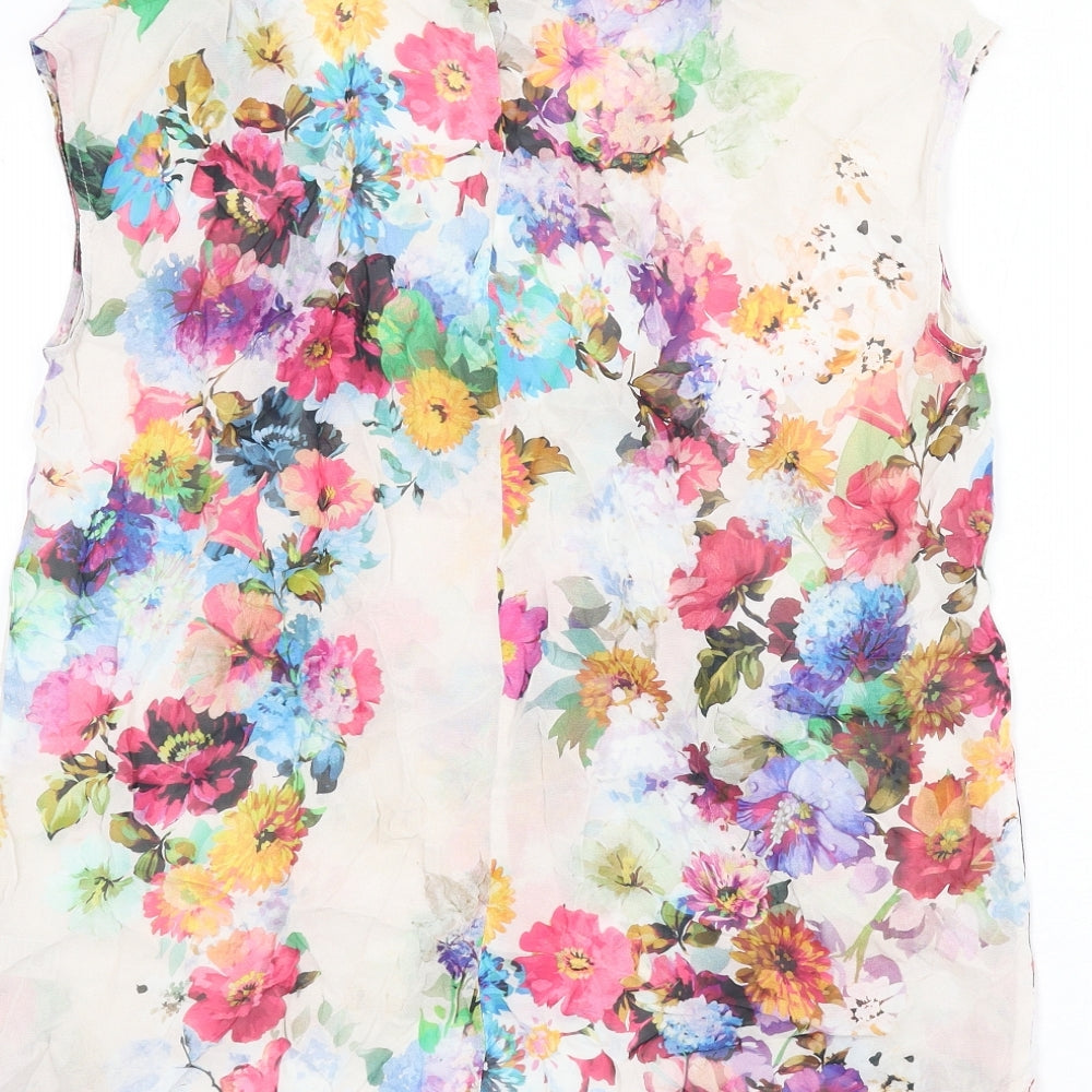 Topshop Womens Multicoloured Floral Viscose Basic Tank Size 12 Boat Neck