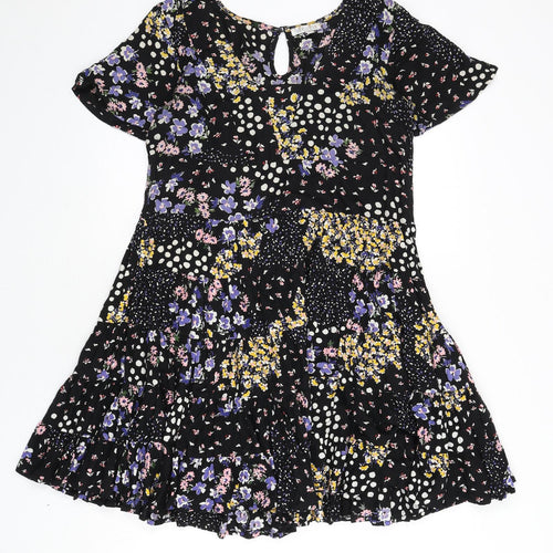 Patrons of Peace Womens Black Floral Viscose Fit & Flare Size S V-Neck Pullover