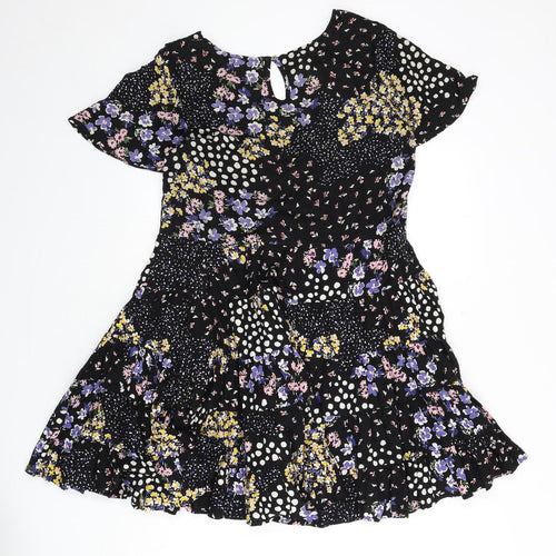 Patrons of Peace Womens Black Floral Viscose Fit & Flare Size S V-Neck Pullover