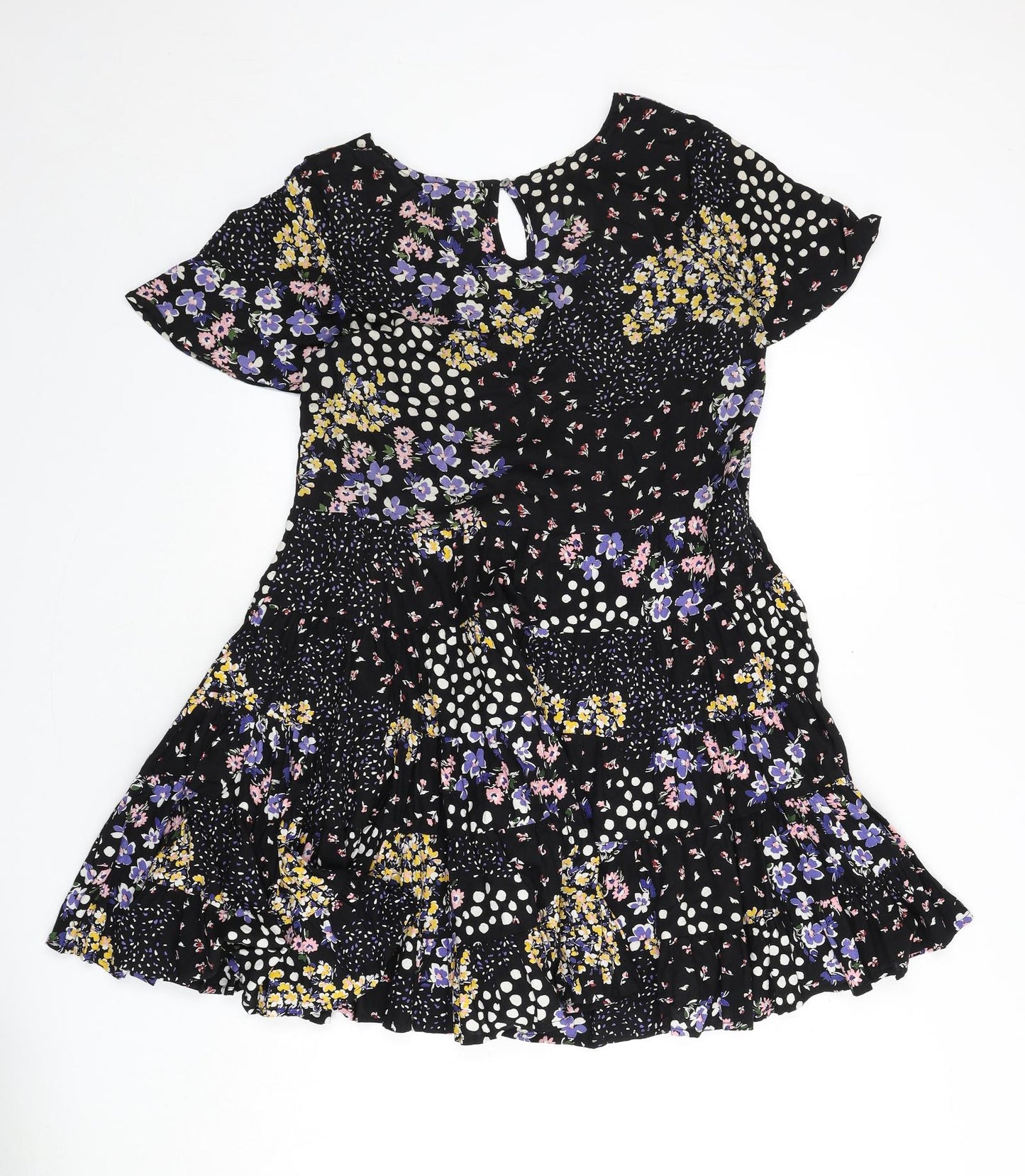 Patrons of Peace Womens Black Floral Viscose Fit & Flare Size S V-Neck Pullover