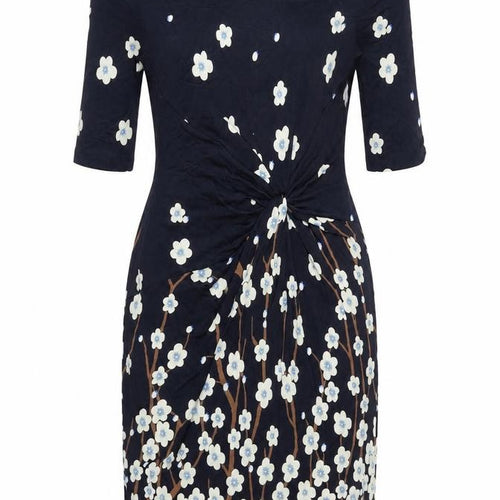 Laurél Womens Blue Floral Viscose A-Line Size 12 Boat Neck Zip