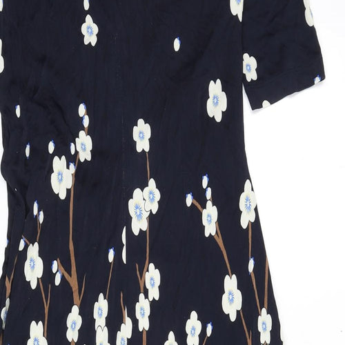 Laurél Womens Blue Floral Viscose A-Line Size 12 Boat Neck Zip