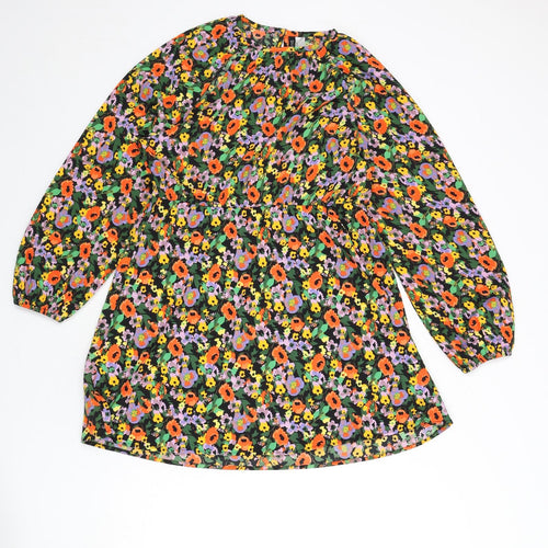 Divided by H&M Womens Multicoloured Floral Polyester A-Line Size M Round Neck Button