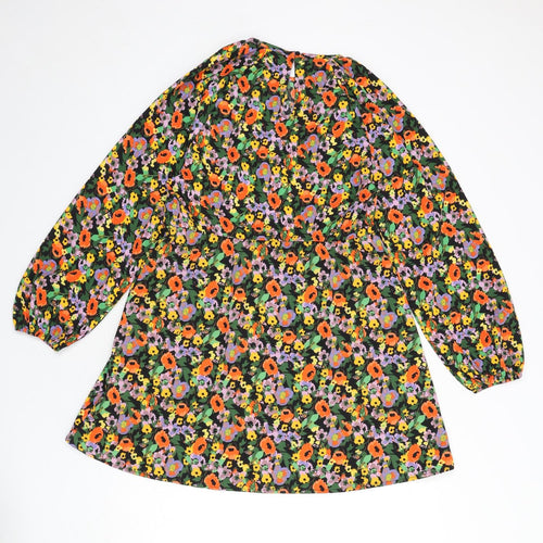 Divided by H&M Womens Multicoloured Floral Polyester A-Line Size M Round Neck Button