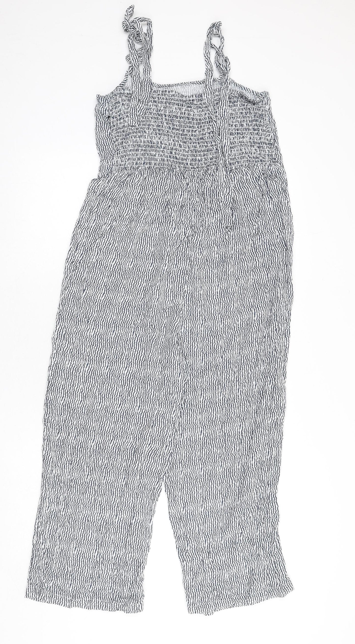 NEXT Womens Blue Geometric Polyester Jumpsuit One-Piece Size 14 L21 in Tie