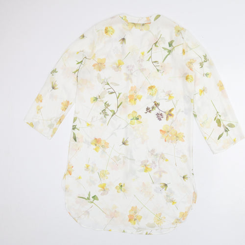 Roman Womens White Floral Polyester Shirt Dress Size 10 V-Neck Button