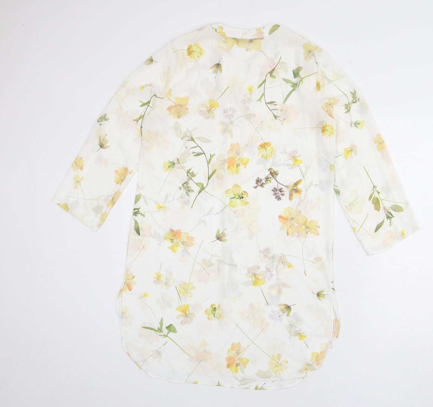 Roman Womens White Floral Polyester Shirt Dress Size 10 V-Neck Button
