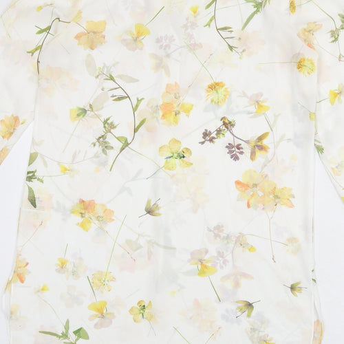Roman Womens White Floral Polyester Shirt Dress Size 10 V-Neck Button