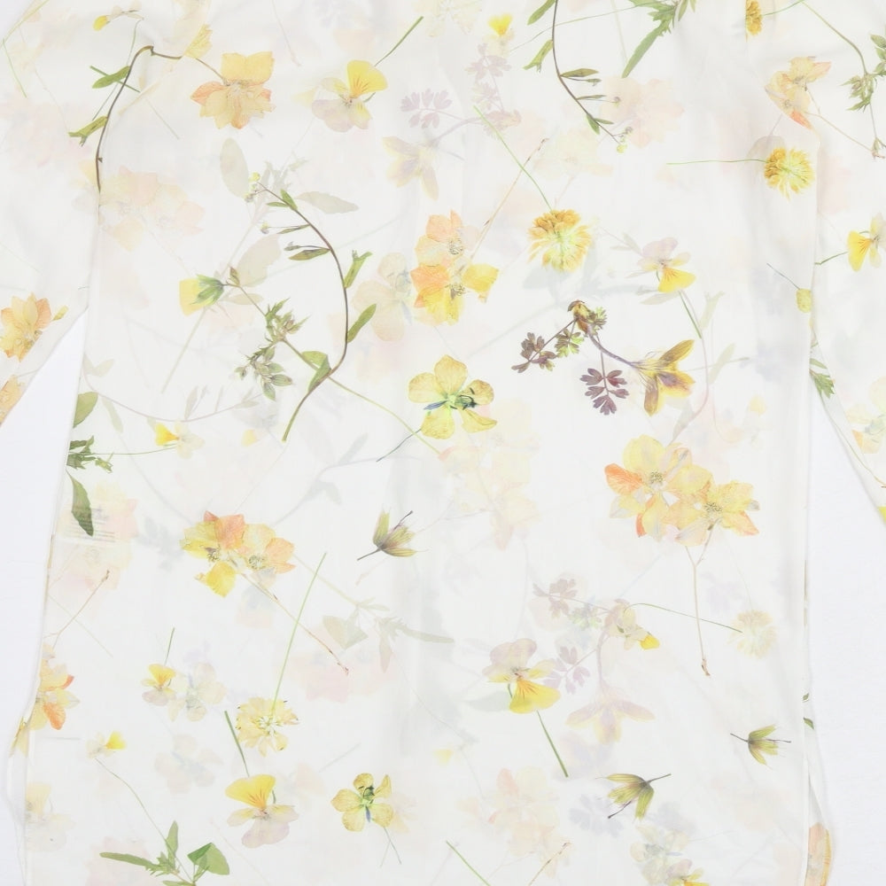 Roman Womens White Floral Polyester Shirt Dress Size 10 V-Neck Button