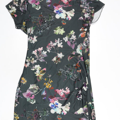 Yumi Womens Grey Floral Polyester A-Line Size 14 V-Neck Pullover