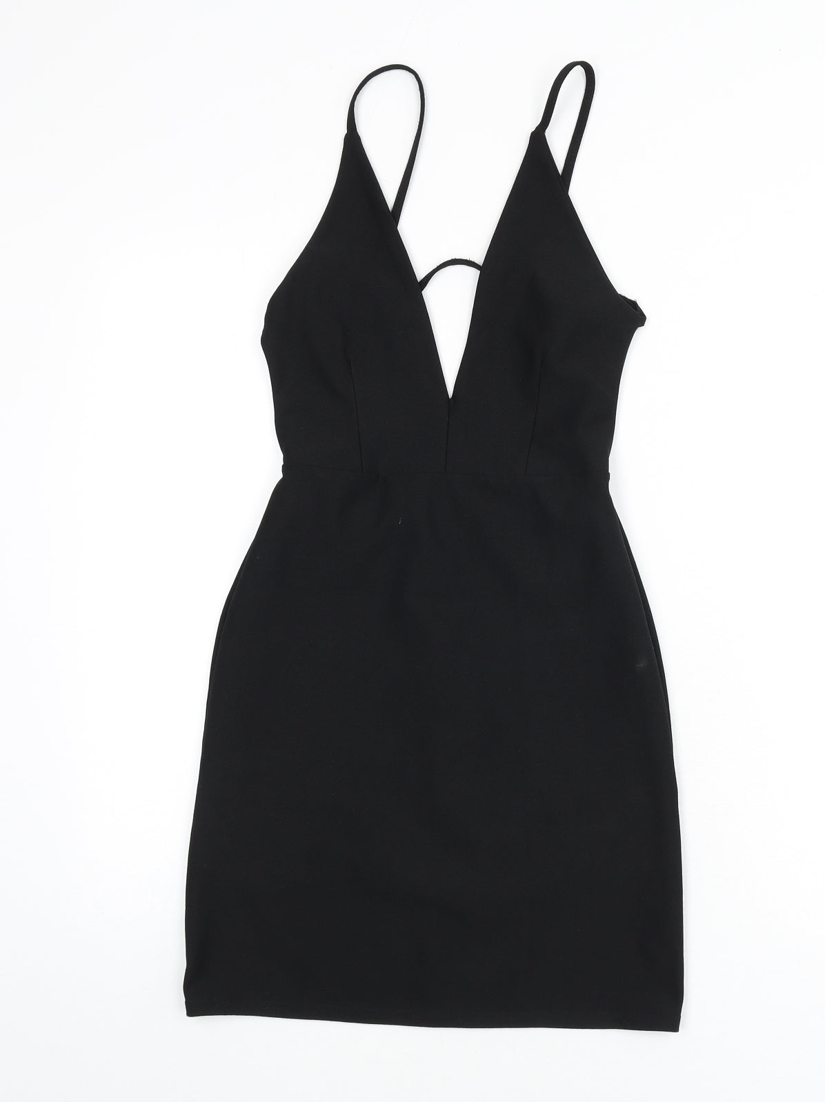 Missguided Womens Black Polyester Mini Size 8 V-Neck Zip - Backless, Strap Detail, Plunging Neckline