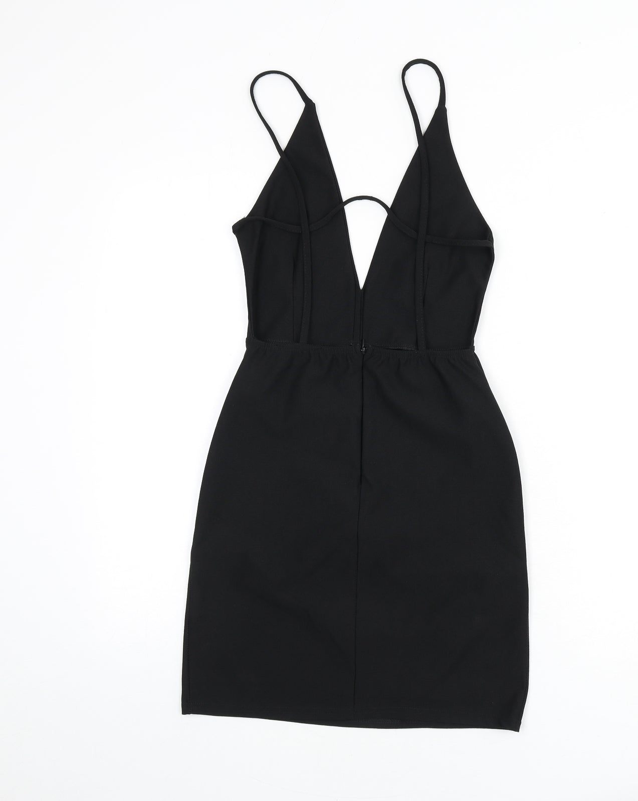 Missguided Womens Black Polyester Mini Size 8 V-Neck Zip - Backless, Strap Detail, Plunging Neckline