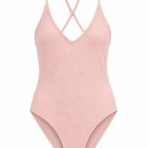 Topshop Womens Pink Viscose Bodysuit One-Piece Size 10 Snap - Ribbed