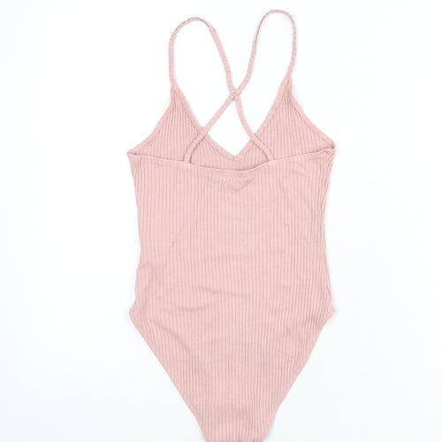 Topshop Womens Pink Viscose Bodysuit One-Piece Size 10 Snap - Ribbed