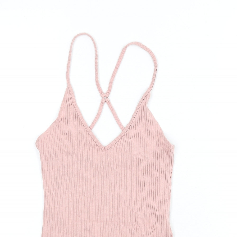 Topshop Womens Pink Viscose Bodysuit One-Piece Size 10 Snap - Ribbed