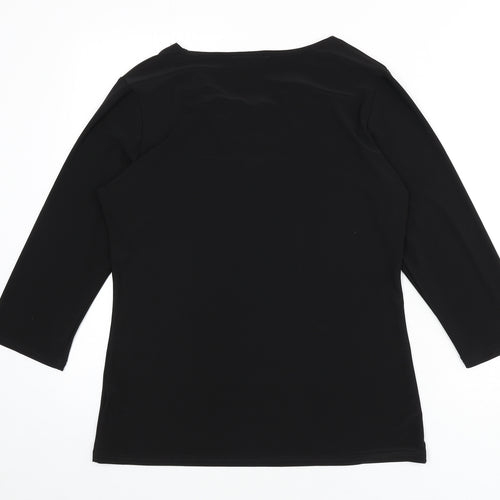 Anamor Womens Black Polyester Basic T-Shirt Size S Round Neck - Lace Detail, Sequins, Size S/M