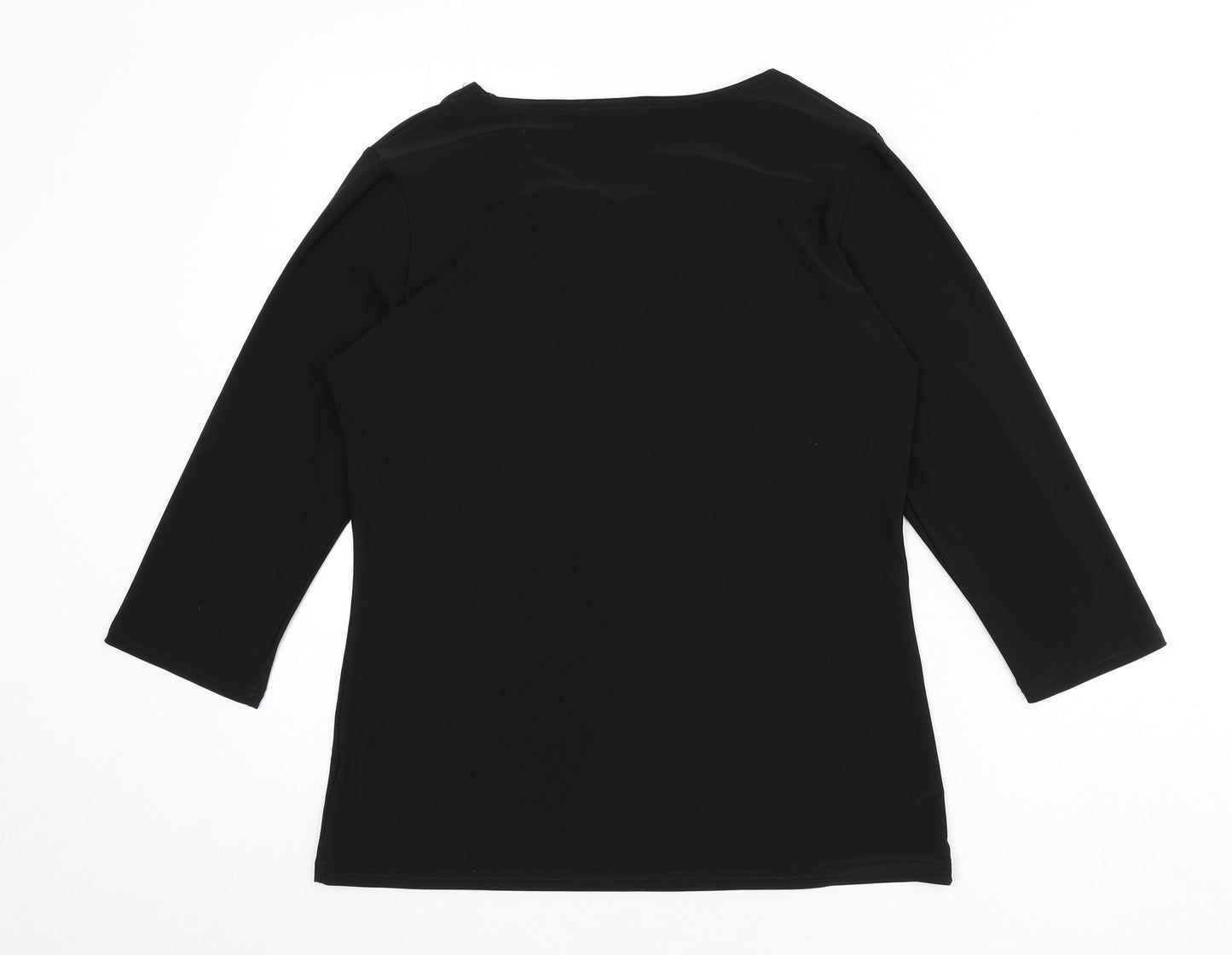 Anamor Womens Black Polyester Basic T-Shirt Size S Round Neck - Lace Detail, Sequins, Size S/M