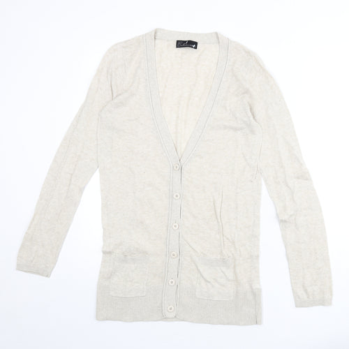 Collection Womens Beige V-Neck 100% Cotton Cardigan Jumper Size 12