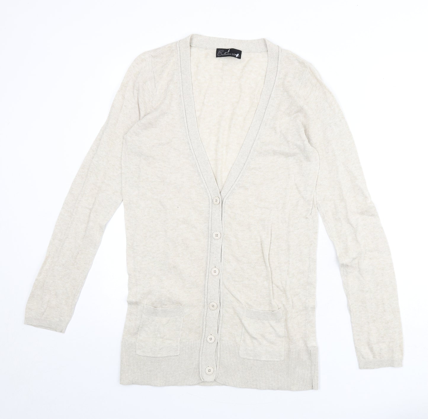 Collection Womens Beige V-Neck 100% Cotton Cardigan Jumper Size 12