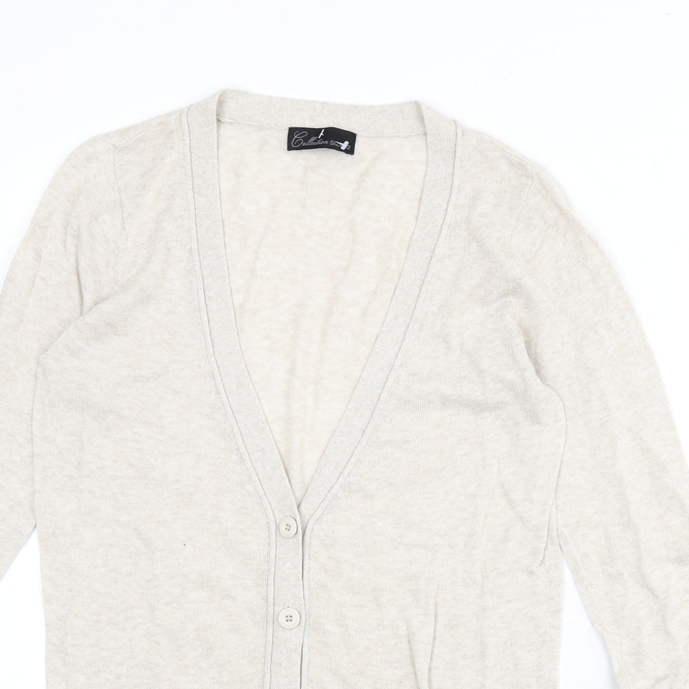 Collection Womens Beige V-Neck 100% Cotton Cardigan Jumper Size 12
