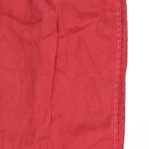 MALVIN Womens Red Linen Trousers Size 16 L32 in Regular Zip - Lace Trim