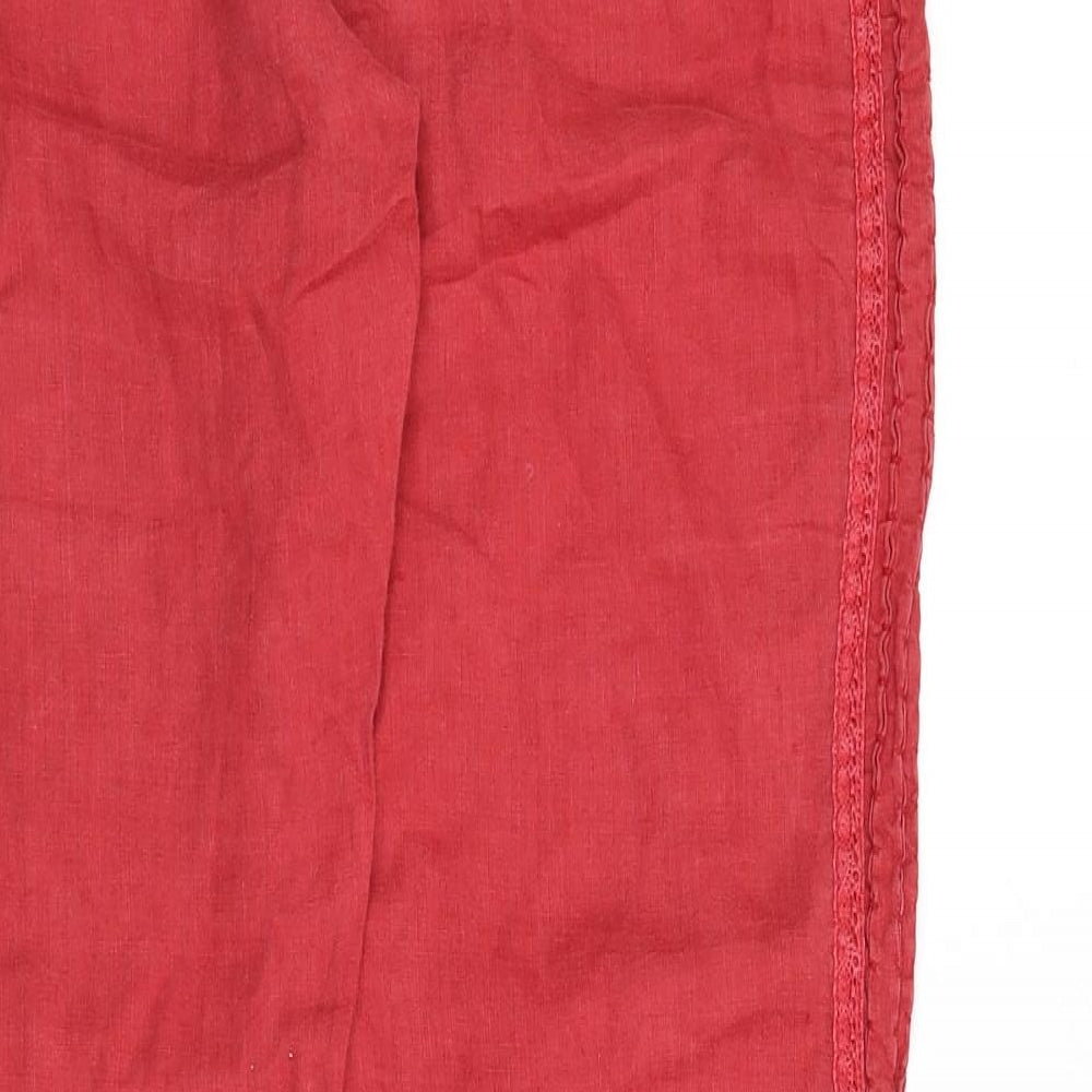 MALVIN Womens Red Linen Trousers Size 16 L32 in Regular Zip - Lace Trim