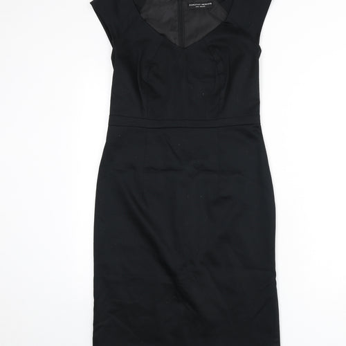 Dorothy Perkins Womens Black Cotton Pencil Dress Size 10 V-Neck Zip - Slit