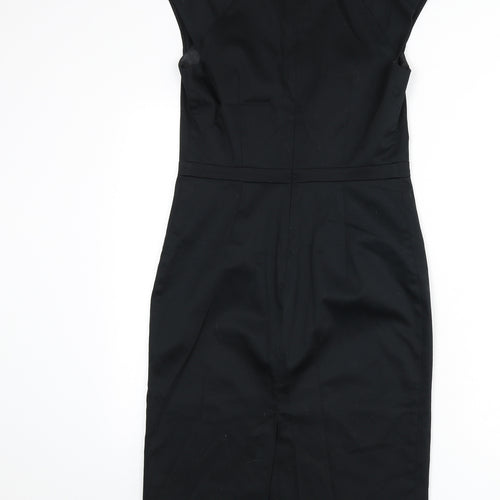 Dorothy Perkins Womens Black Cotton Pencil Dress Size 10 V-Neck Zip - Slit