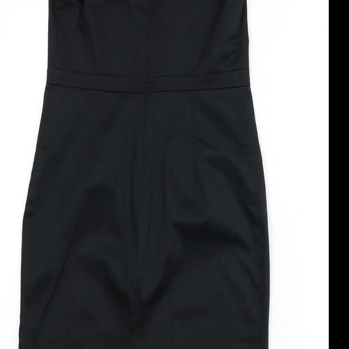 Dorothy Perkins Womens Black Cotton Pencil Dress Size 10 V-Neck Zip - Slit