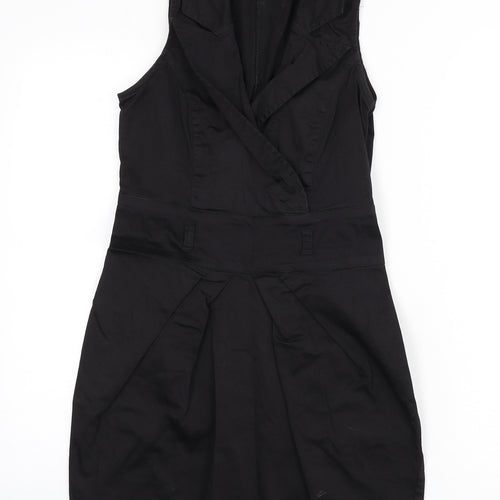 Jane Norman Womens Black Cotton Pencil Dress Size 12 Collared Zip