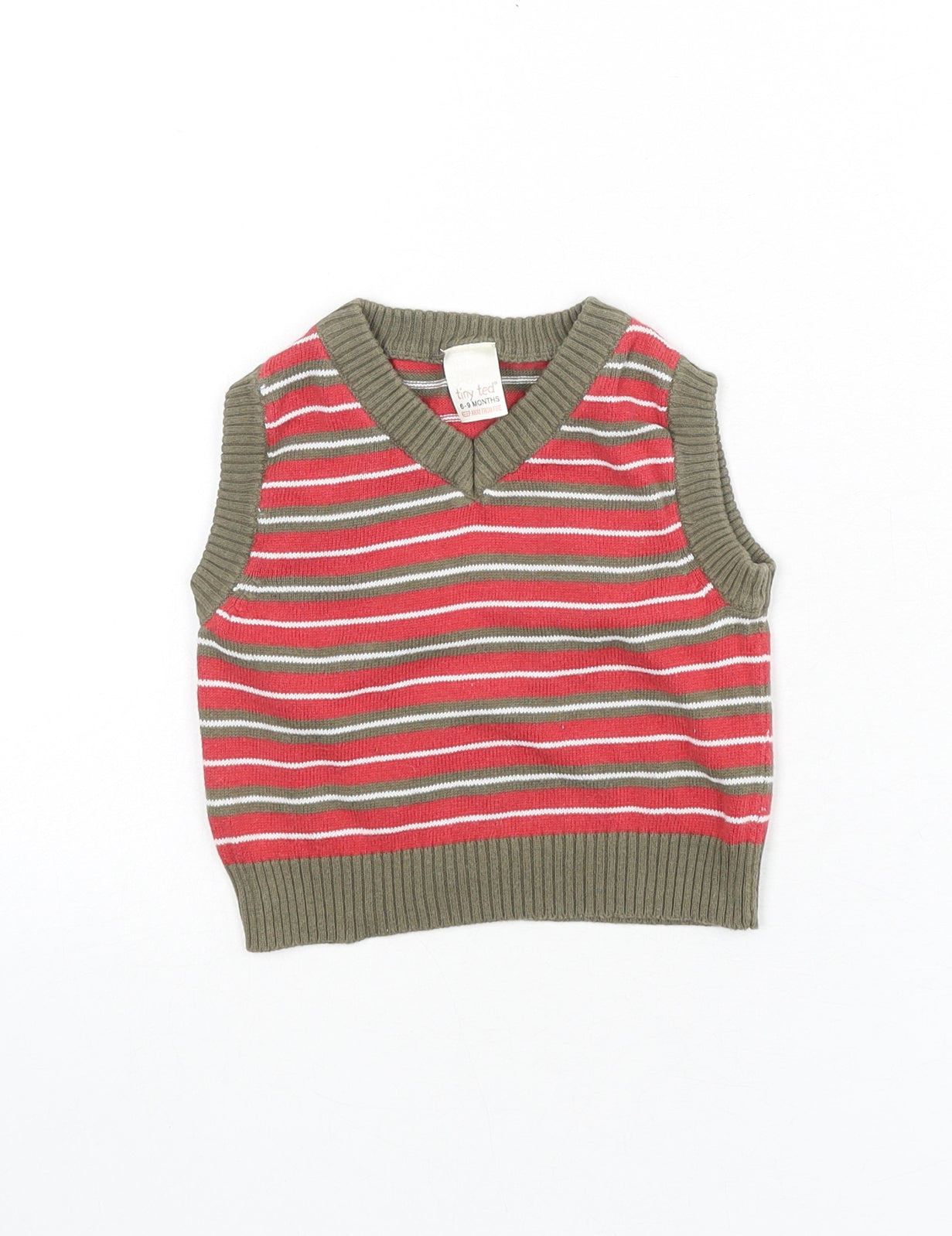 Tiny Ted Baby Multicoloured Striped 100% Cotton Vest Jumper Size 6-9 Months Pullover