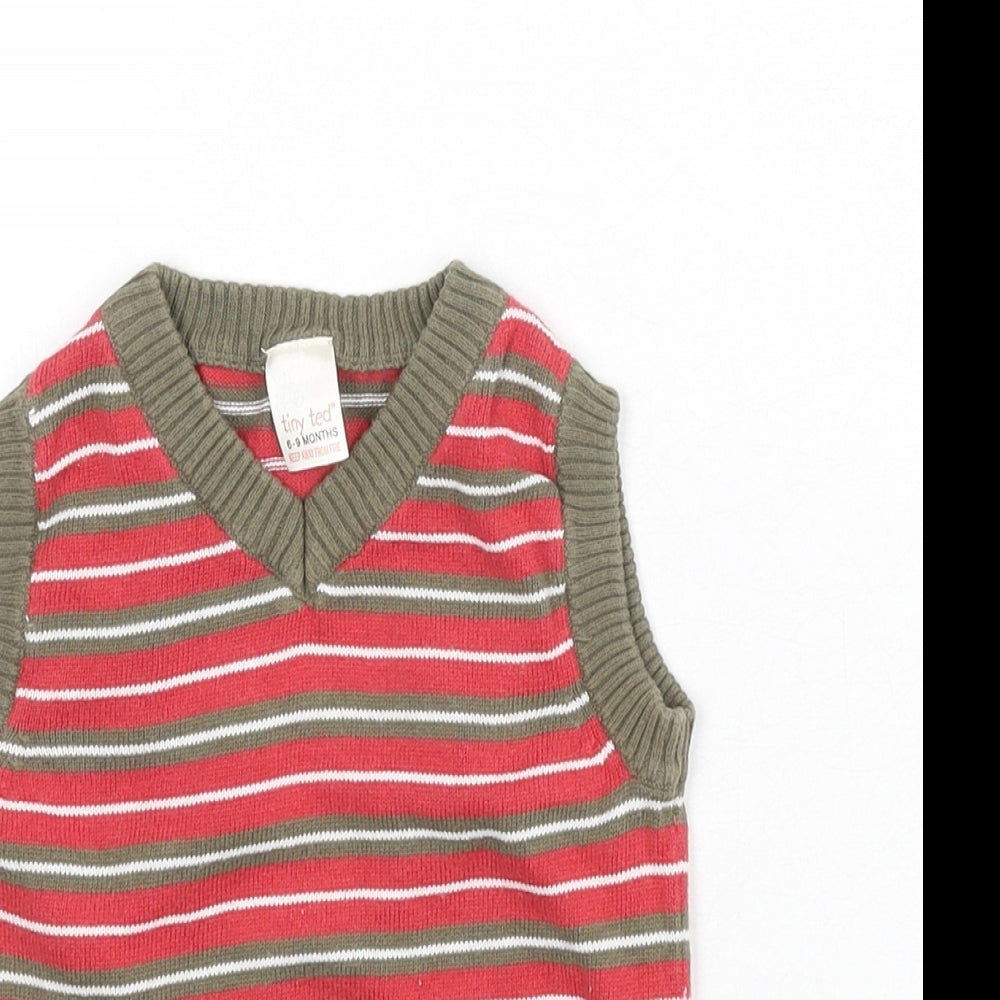 Tiny Ted Baby Multicoloured Striped 100% Cotton Vest Jumper Size 6-9 Months Pullover
