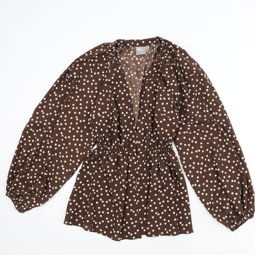 ASOS Womens Brown Polka Dot Polyester Basic Blouse Size 4 V-Neck - Balloon Sleeves