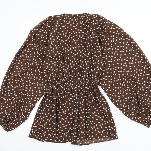 ASOS Womens Brown Polka Dot Polyester Basic Blouse Size 4 V-Neck - Balloon Sleeves