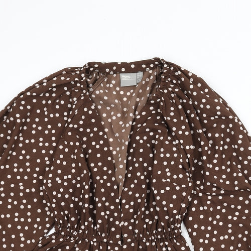 ASOS Womens Brown Polka Dot Polyester Basic Blouse Size 4 V-Neck - Balloon Sleeves
