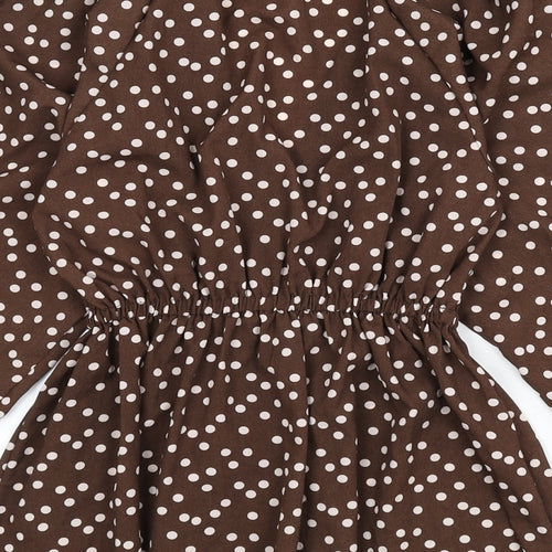 ASOS Womens Brown Polka Dot Polyester Basic Blouse Size 4 V-Neck - Balloon Sleeves