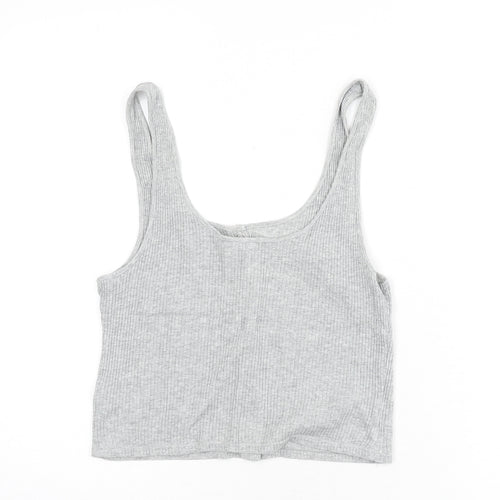 Divided by H&M Womens Grey Cotton Cropped Tank Size M Scoop Neck