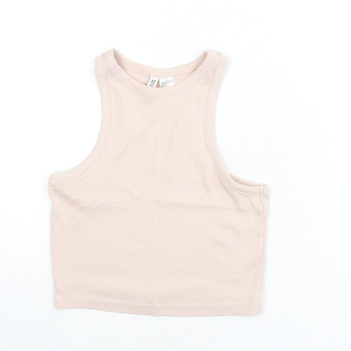 Divided by H&M Womens Pink Cotton Cropped Tank Size S Round Neck - Ribbed, Racer Back