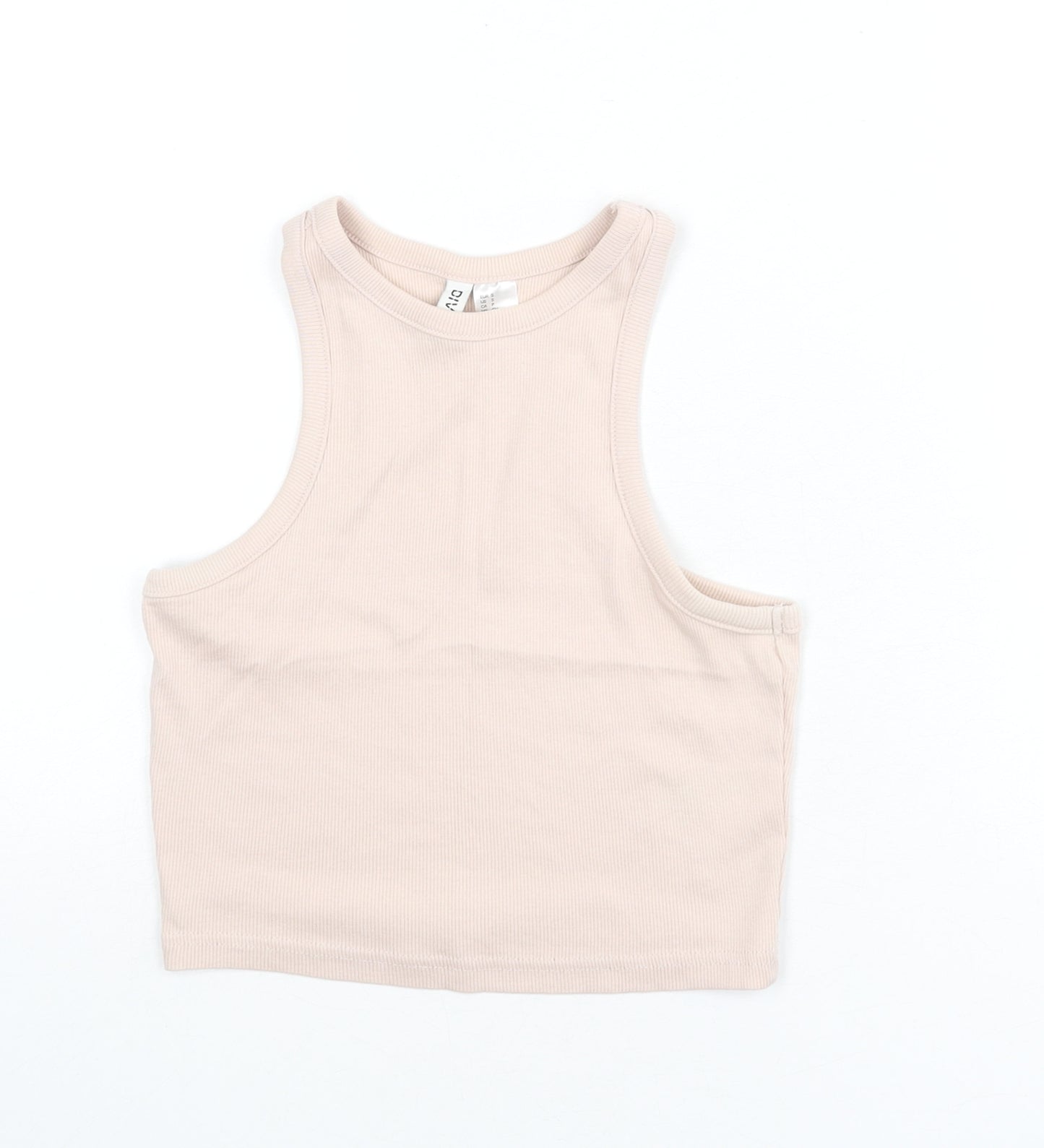 Divided by H&M Womens Pink Cotton Cropped Tank Size S Round Neck - Ribbed, Racer Back