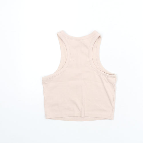 Divided by H&M Womens Pink Cotton Cropped Tank Size S Round Neck - Ribbed, Racer Back